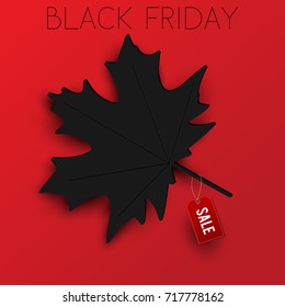 Maple leaf  with text Black Friday. Vector illustration.