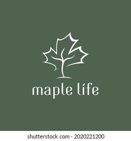 Maple Leaf Tree Lion Outline Logo  minimalist Design