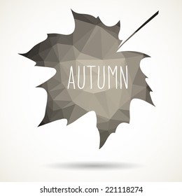 Maple leaf in triangular style with hand drawn word 'Autumn'.