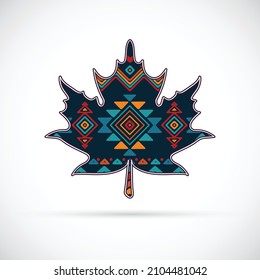 Maple leaf with tribal geometric design. 