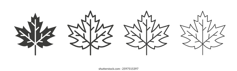 Maple Leaf vector icon set in black and white color.