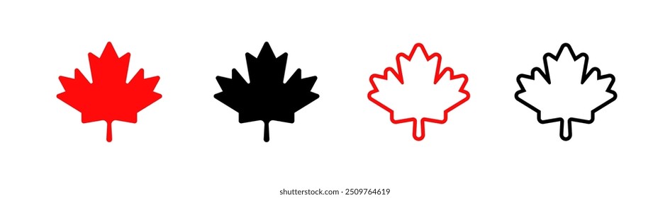 Ícones de vetor de folha de bordo. Folhas de bordo definidas. Ícone folha canadense. Canadá bandeira maple leaf icon vetor. Silhuetas de folhas de ácer. Bandeira do Canadá