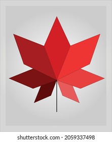 Maple Leaf. Vector illustration of a maple leaf in geometric shape. The order of the red color from darker to lighter element. Logo. Vector. Symbol. Canada.