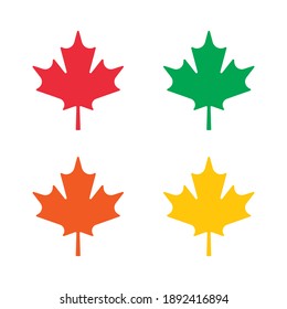 Maple leaf vector shape icon. Color set. Forest and wood symbol sign. Nature tree logo. Canada label. Clip-art silhouette.