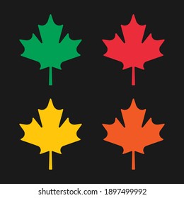 Maple leaf vector shape icon. Color set. Forest and wood symbol sign. Nature tree logo. Canada label. Clip-art silhouette.