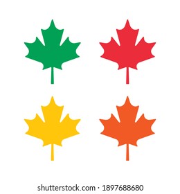 Maple leaf vector shape icon. Color set. Forest and wood symbol sign. Nature tree logo. Canada label. Clip-art silhouette.