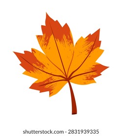 Maple leaf in vivid orange and red autumn colors, featuring expressive textured brush marks and a warm seasonal nature theme.