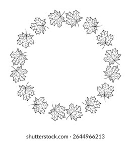 Maple Leaf Wreath Outline Hand Drawn Autumn Circle Frame for Invitations and Cards