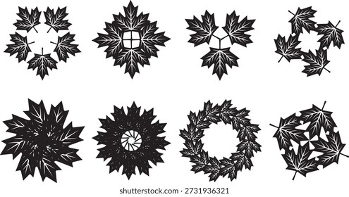 Maple leaf and wreaths black white
