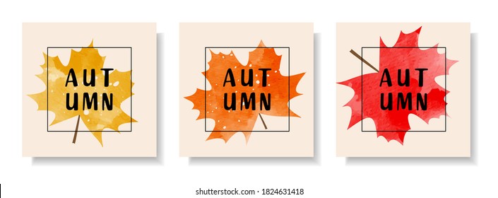 Maple leafs abstract autumn backgrounds for social media stories. Colorful banners with autumn fallen leaves and yellowed foliage. Use for event invitation, discount voucher, advertising.Vector eps 10