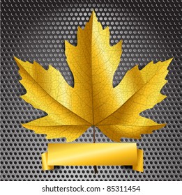Maple leave with golden banner. Ready for a text