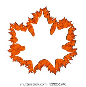Maple leaves around maple leaf silhouette vector. Space for text inside leaf.