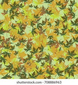 Maple leaves. Autumn leaves. Seamless pattern of leaves. Vector graphics. Background of maple leaves in light green tones