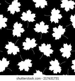 Maple leaves black and white silhouette seamless vector pattern
