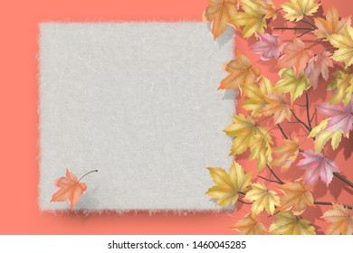 Maple leaves with blank sheet of watercolor texture paper. Vector autumn illustration
