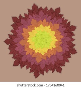 Maple leaves with a color transition, arranged in a circle. Illustration for autumn