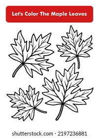 Maple Leaves Coloring Book Page In Letter Page Size. Children Coloring Worksheet. Premium Vector Element.