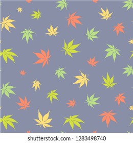 Maple leaves coloring seamless pattern on blue, design element stock vector illustration for web, for print