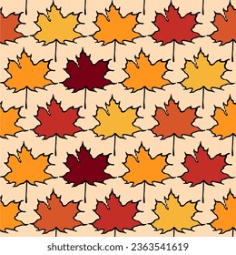Maple leaves of different colors seamless pattern texture. Autumn maple tree leaf, vector