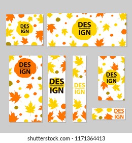 Maple leaves and dots on the white background. Web banners templates set. Vector illustration