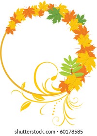 Maple leaves with floral ornament. Decorative frame. Vector