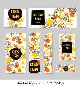 Maple leaves and geometric figures. Web banners templates set. Vector illustration