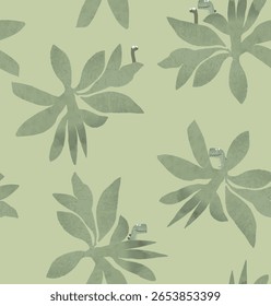 Maple leaves green seamless pattern. Decorative background for wrapping paper, wallpaper, textile, greeting cards and invitations.