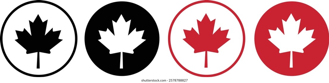 maple leaves icon collection. Maple leaf icon set. red and black maple leaf canada icon.  vector illustration
