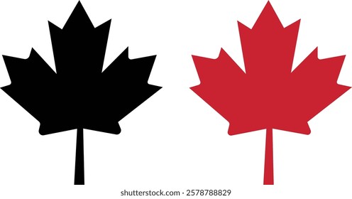 maple leaves icon collection. Maple leaf icon set. red and black maple leaf canada icon.  vector illustration
