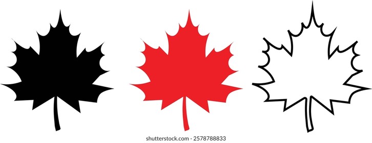 maple leaves icon collection. Maple leaf icon set. red and black maple leaf canada icon.  vector illustration
