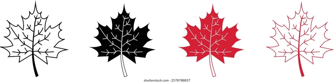 maple leaves icon collection. Maple leaf icon set. red and black maple leaf canada icon.  vector illustration
