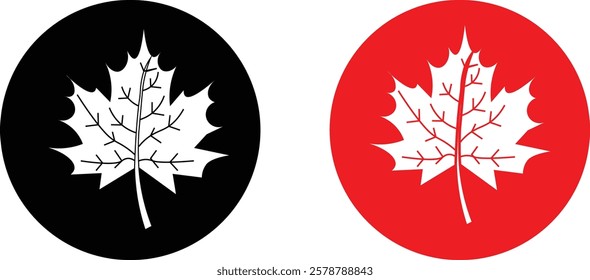 maple leaves icon collection. Maple leaf icon set. red and black maple leaf canada icon.  vector illustration
