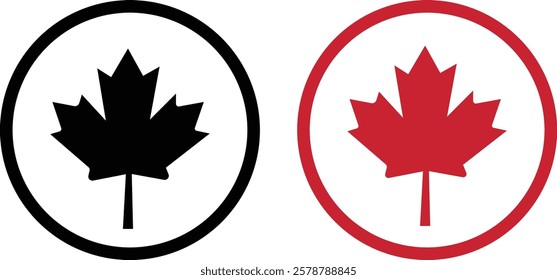 maple leaves icon collection. Maple leaf icon set. red and black maple leaf canada icon.  vector illustration
