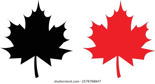 maple leaves icon collection. Maple leaf icon set. red and black maple leaf canada icon.  vector illustration
