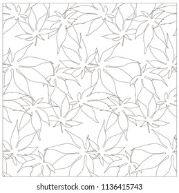 Maple leaves monochrome seamless pattern with black outlines, design element stock vector illustration