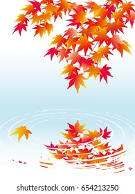Maple leaves on the background of water waves
