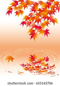Maple leaves on the background of water waves