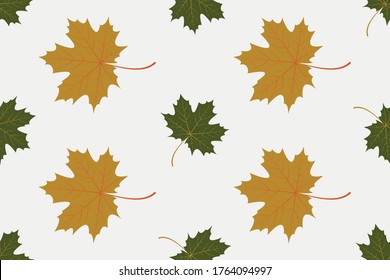 Maple leaves on a light gray background. Vector graphics. Seamless texture.