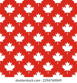 Maple leaves on red background. Canadian seamless pattern. Canada Day background. Vector template for Canadian holiday party invitation, greeting card, flyer, fabric, textile, etc.