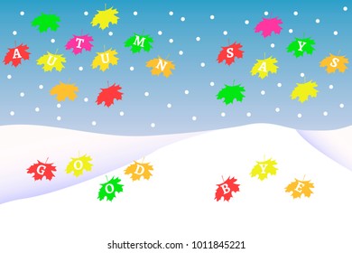 Maple leaves on the snow background