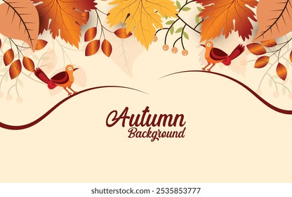 Maple leaves on tree branches. Autumn background template with falling leaves