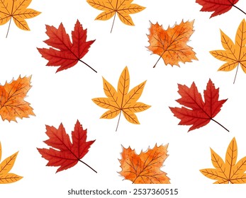 Maple leaves pattern in white background, Minimalistic leaf background, Autumn season pattern, Illustration for textiles, fabrics, cotton fabric, covers, wallpaper, print, gift wrapping, postcards.