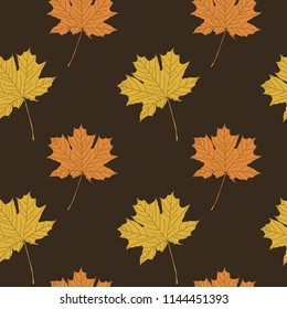 Maple leaves repeating seamless pattern. Autumn background. Vector illustration.