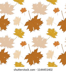Maple leaves repeating seamless pattern. Autumn background. Vector illustration.
