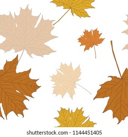 Maple leaves repeating seamless pattern. Autumn background. Vector illustration.