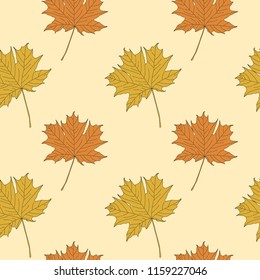 Maple leaves repeating seamless pattern. Autumn background. Vector illustration.