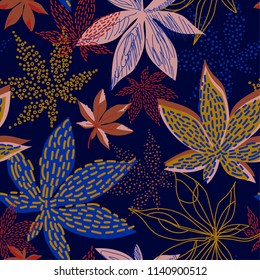 Maple leaves seamless pattern. Autumn fall leaf repeat pattern