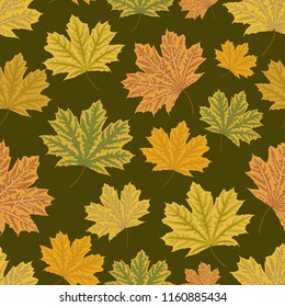 Maple leaves seamless pattern. Autumn vector background.