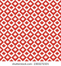 Maple leaves seamless pattern. Canada Day checkered background. Vector template for Canadian holiday party invitation, greeting card, flyer, fabric, textile, etc.