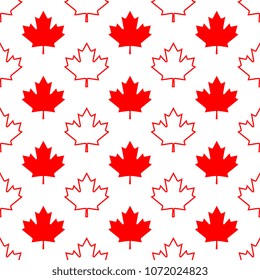 maple leaves seamless pattern. red silhouettes on white background